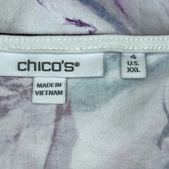 Chicos Cotton Stretch Abstract Knit Tee Size 4/ XXL Water Color Art Coastal - Picture 6 of 8